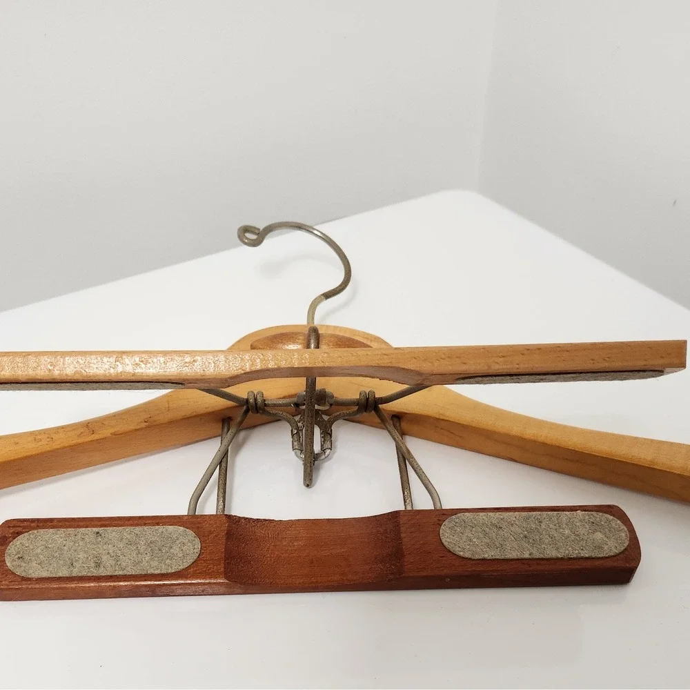 Vintage Setwell Wood Suit Hanger Wishbone Clamp Coat Pants Made USA Heavy Duty